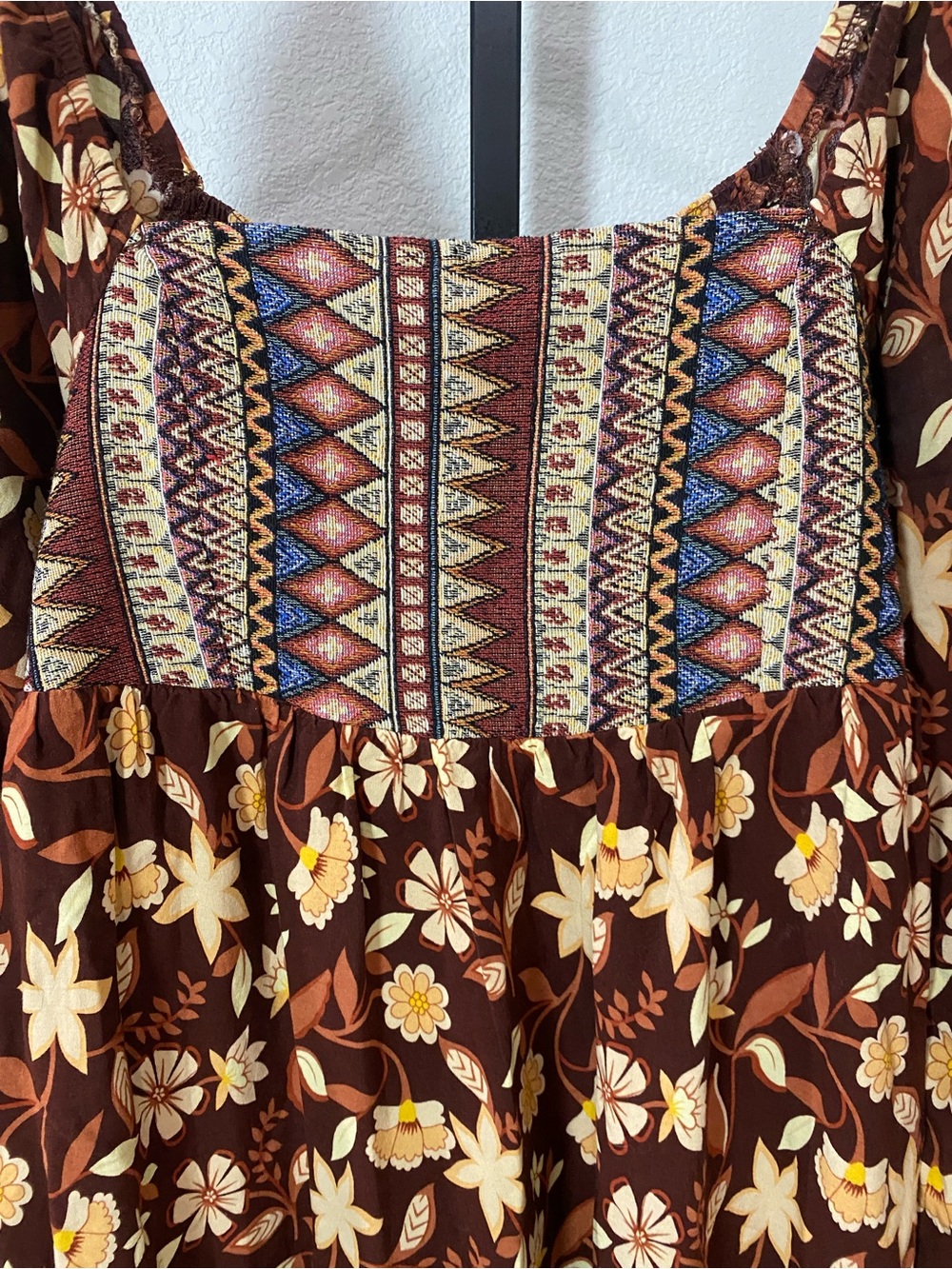 Brown Floral Long-Sleeve Boho Dress - Picture 7 of 8